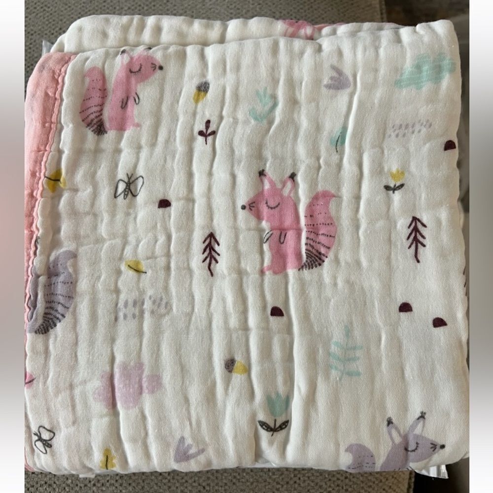 NEW Squirrel Muslin Baby Blanket